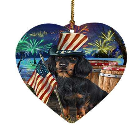 4th of July Independence Day Fireworks Dachshund Dog at the Lake Heart Christmas Ornament HPOR50966