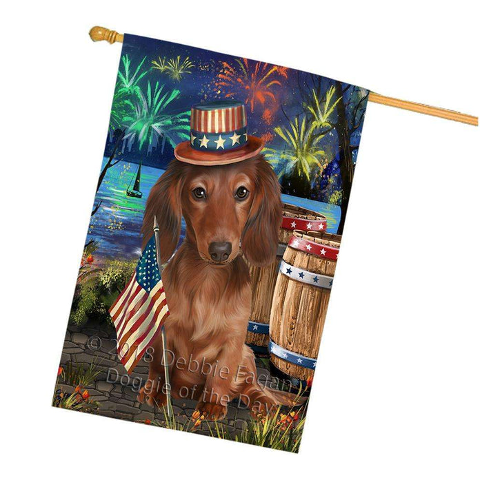 4th of July Independence Day Fireworks  Dachshund Dog at the Lake House Flag FLG51021