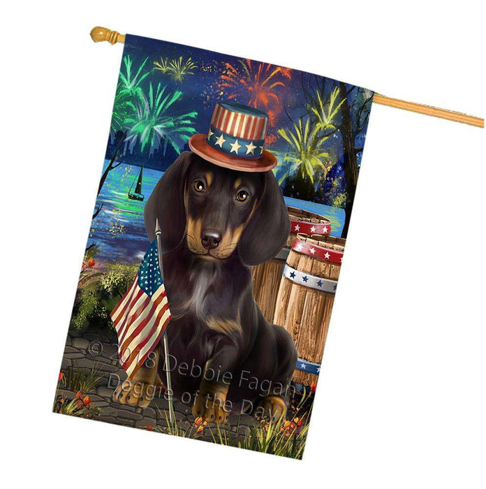 4th of July Independence Day Fireworks  Dachshund Dog at the Lake House Flag FLG51022