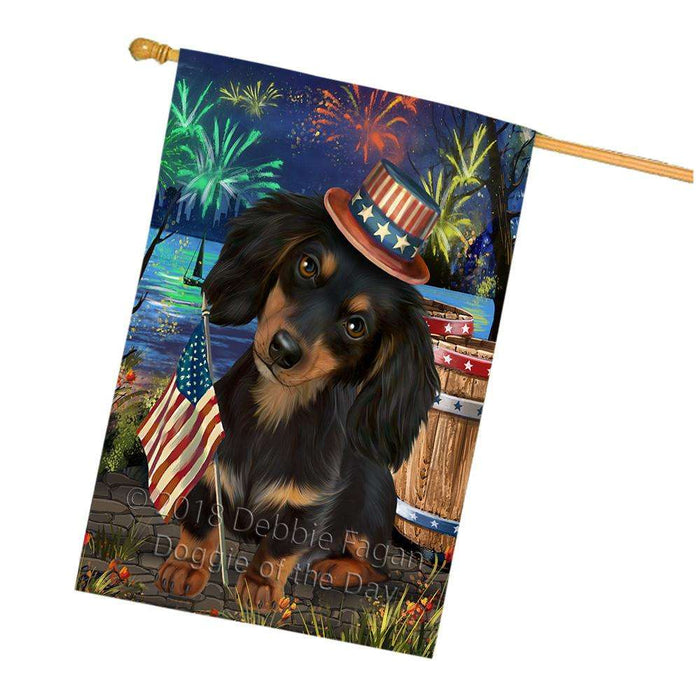 4th of July Independence Day Fireworks  Dachshund Dog at the Lake House Flag FLG51023
