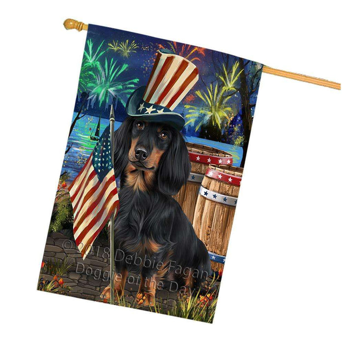 4th of July Independence Day Fireworks  Dachshund Dog at the Lake House Flag FLG51024