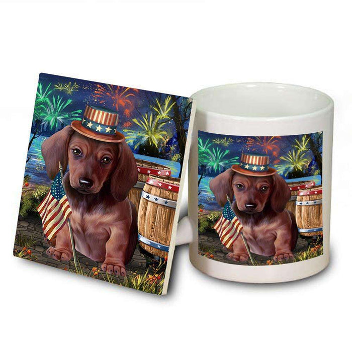 4th of July Independence Day Fireworks Dachshund Dog at the Lake Mug and Coaster Set MUC50954