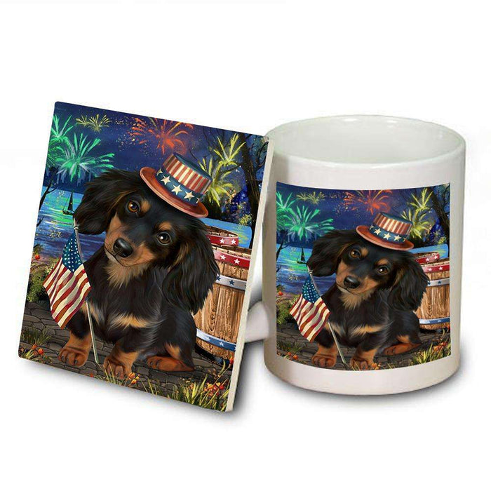 4th of July Independence Day Fireworks Dachshund Dog at the Lake Mug and Coaster Set MUC50957