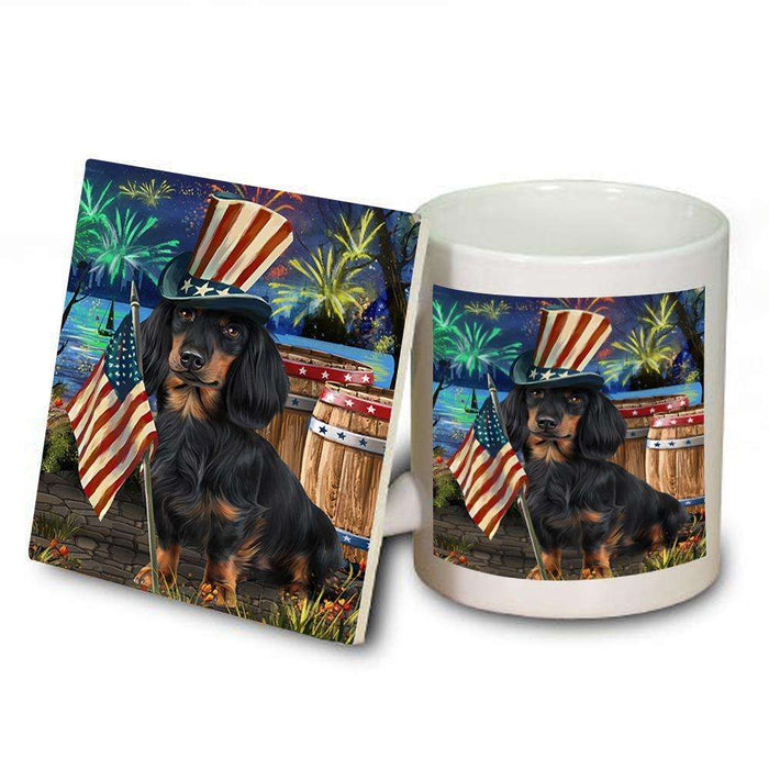 4th of July Independence Day Fireworks Dachshund Dog at the Lake Mug and Coaster Set MUC50958