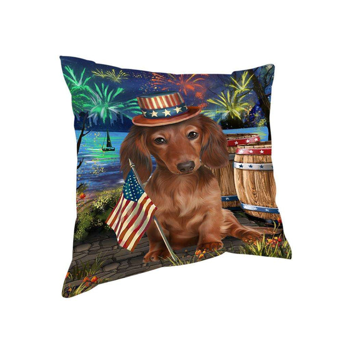 4th of July Independence Day Fireworks Dachshund Dog at the Lake Pillow PIL59916