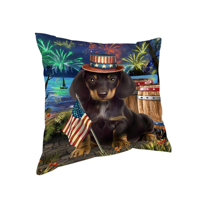 4th of July Independence Day Fireworks Dachshund Dog at the Lake Pillow PIL59920