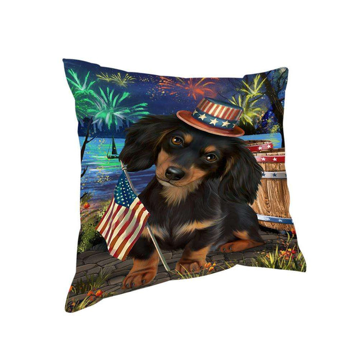 4th of July Independence Day Fireworks Dachshund Dog at the Lake Pillow PIL59924