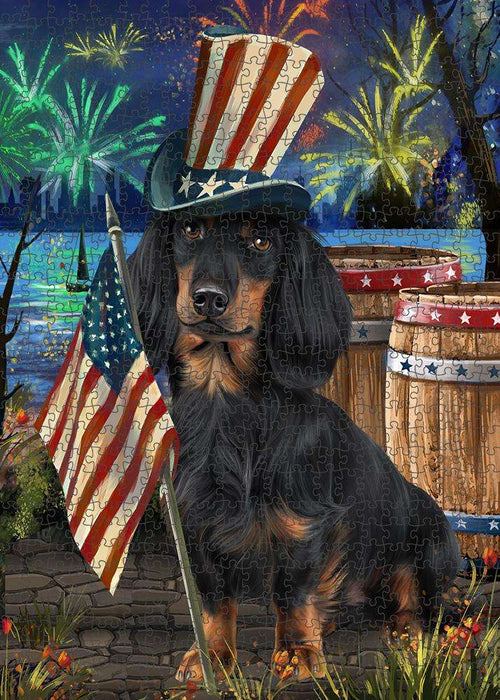 4th of July Independence Day Fireworks Dachshund Dog at the Lake Puzzle with Photo Tin PUZL56760