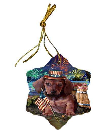 4th of July Independence Day Fireworks Dachshund Dog at the Lake Star Porcelain Ornament SPOR50954