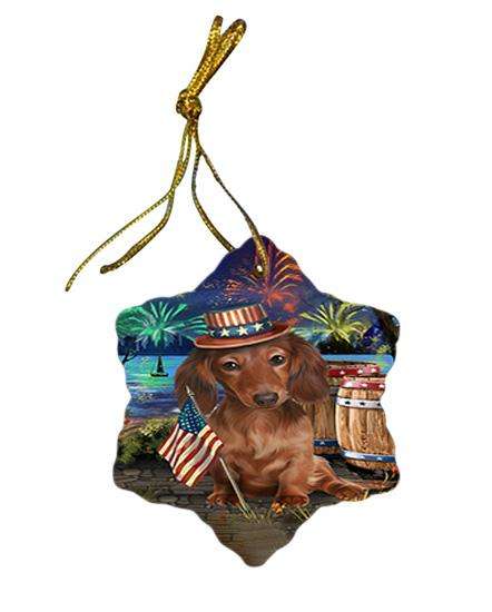 4th of July Independence Day Fireworks Dachshund Dog at the Lake Star Porcelain Ornament SPOR50955