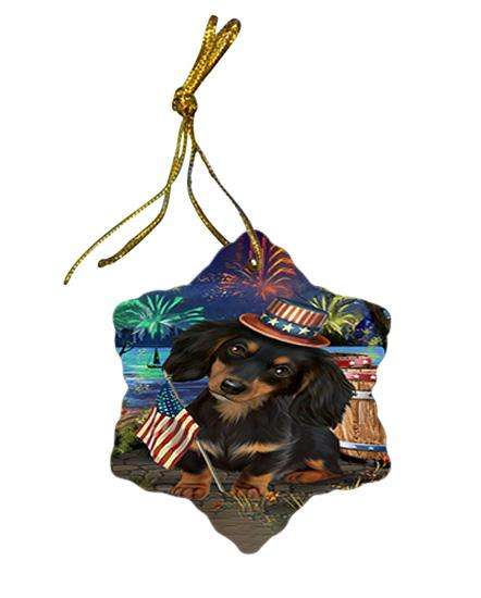 4th of July Independence Day Fireworks Dachshund Dog at the Lake Star Porcelain Ornament SPOR50957
