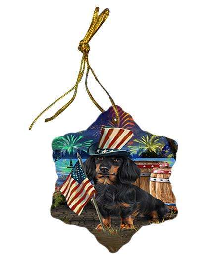 4th of July Independence Day Fireworks Dachshund Dog at the Lake Star Porcelain Ornament SPOR50958