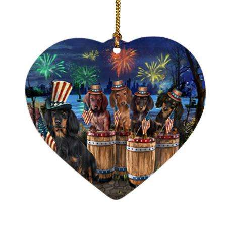 4th of July Independence Day Fireworks Dachshunds at the Lake Heart Christmas Ornament HPOR51031