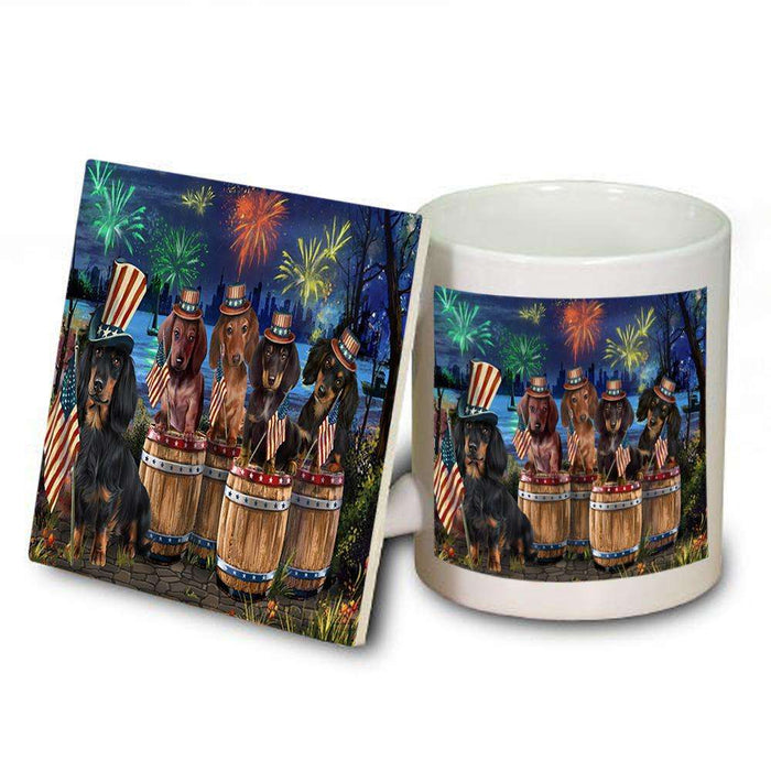 4th of July Independence Day Fireworks Dachshunds at the Lake Mug and Coaster Set MUC51023