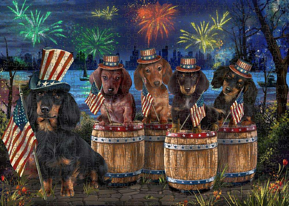 4th of July Independence Day Fireworks Dachshunds at the Lake Puzzle with Photo Tin PUZL56955