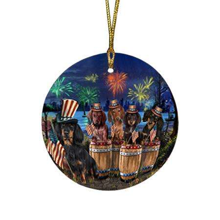 4th of July Independence Day Fireworks Dachshunds at the Lake Round Flat Christmas Ornament RFPOR51022