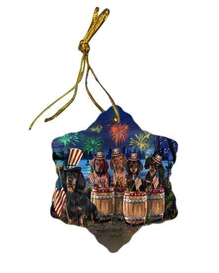 4th of July Independence Day Fireworks Dachshunds at the Lake Star Porcelain Ornament SPOR51023