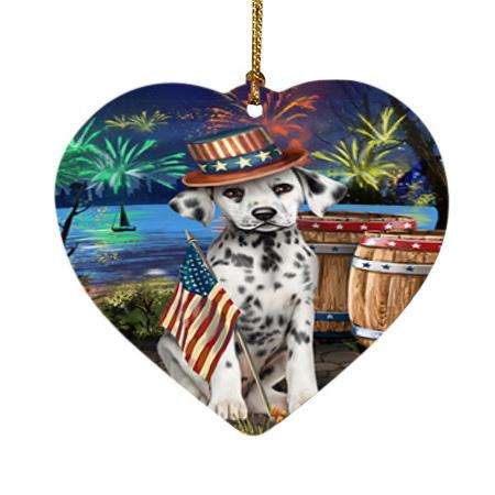 4th of July Independence Day Fireworks Dalmatian Dog at the Lake Heart Christmas Ornament HPOR50967