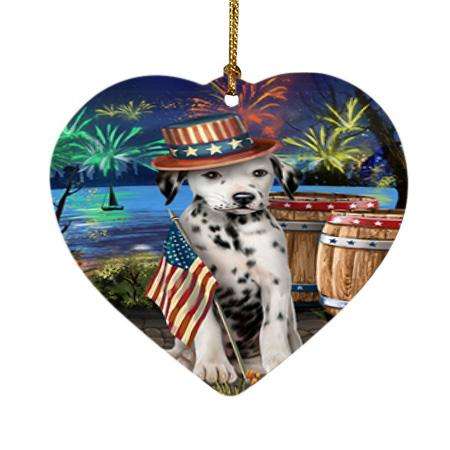 4th of July Independence Day Fireworks Dalmatian Dog at the Lake Heart Christmas Ornament HPOR50968