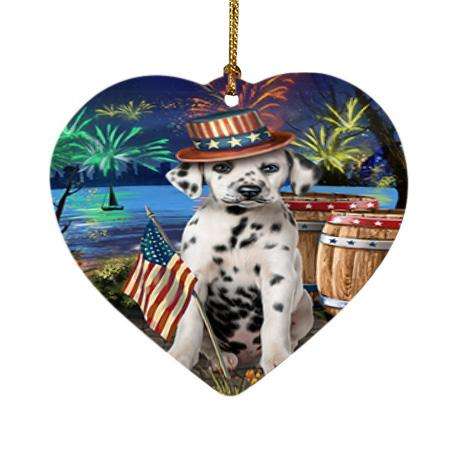 4th of July Independence Day Fireworks Dalmatian Dog at the Lake Heart Christmas Ornament HPOR50970