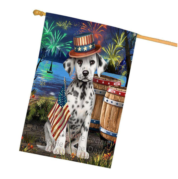 4th of July Independence Day Fireworks  Dalmatian Dog at the Lake House Flag FLG51025