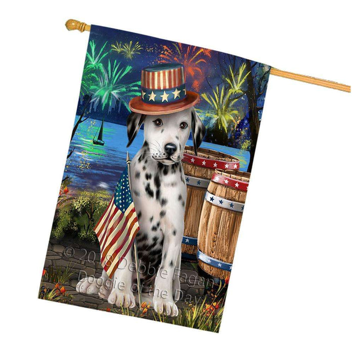 4th of July Independence Day Fireworks  Dalmatian Dog at the Lake House Flag FLG51026