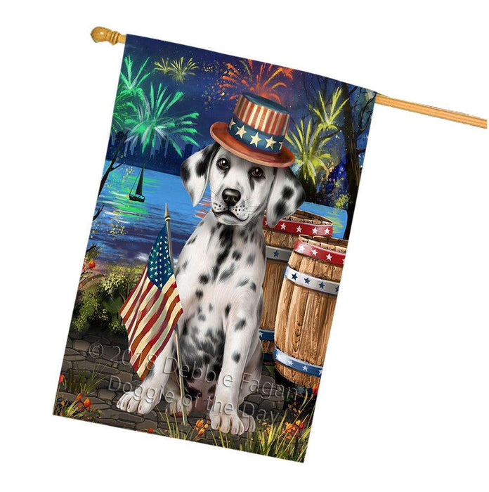4th of July Independence Day Fireworks  Dalmatian Dog at the Lake House Flag FLG51027
