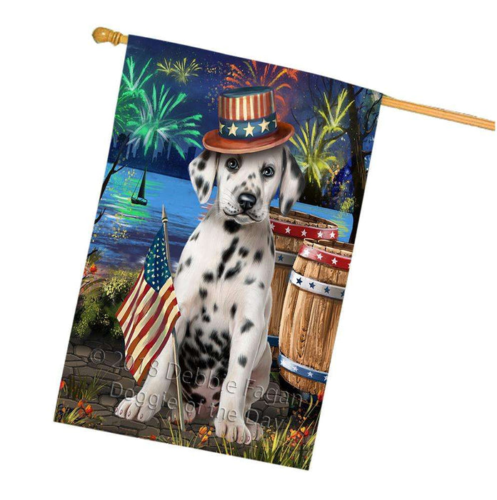 4th of July Independence Day Fireworks  Dalmatian Dog at the Lake House Flag FLG51028