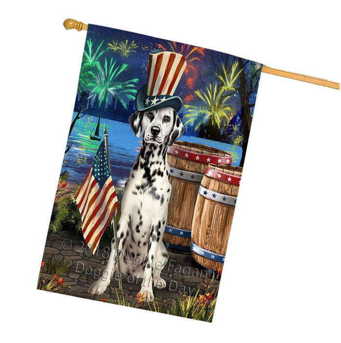 4th of July Independence Day Fireworks  Dalmatian Dog at the Lake House Flag FLG51029