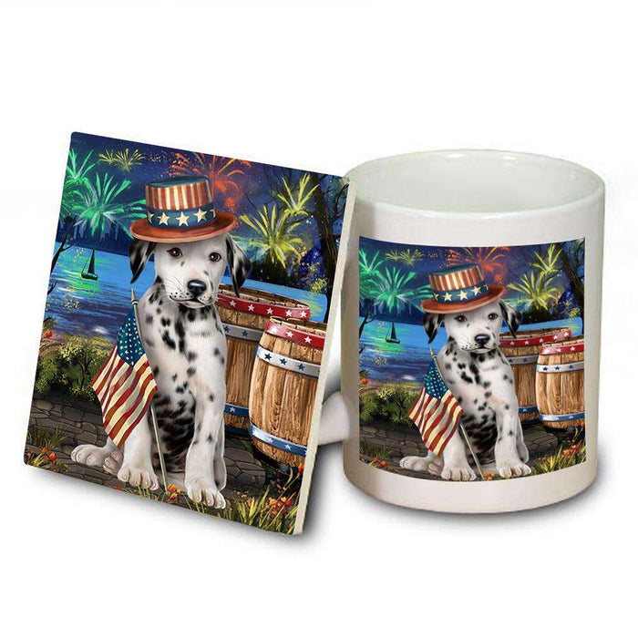 4th of July Independence Day Fireworks Dalmatian Dog at the Lake Mug and Coaster Set MUC50960