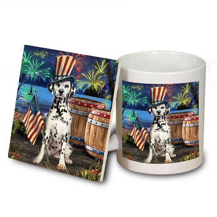 4th of July Independence Day Fireworks Dalmatian Dog at the Lake Mug and Coaster Set MUC50963