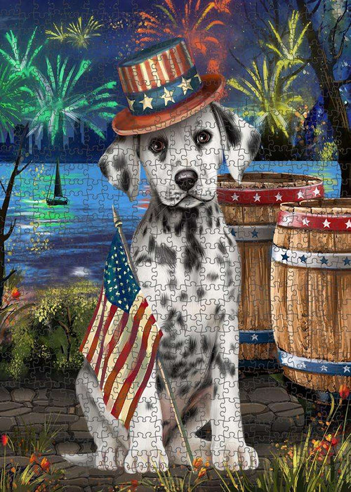 4th of July Independence Day Fireworks Dalmatian Dog at the Lake Puzzle with Photo Tin PUZL56763