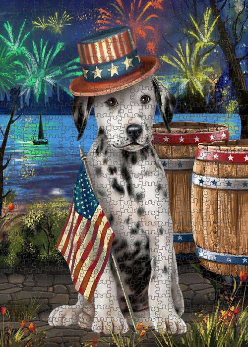 4th of July Independence Day Fireworks Dalmatian Dog at the Lake Puzzle with Photo Tin PUZL56766