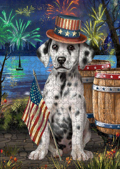 4th of July Independence Day Fireworks Dalmatian Dog at the Lake Puzzle with Photo Tin PUZL56769