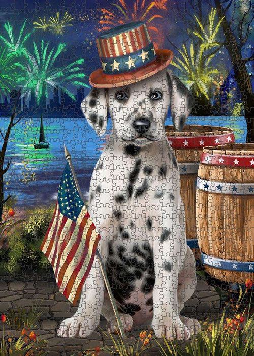 4th of July Independence Day Fireworks Dalmatian Dog at the Lake Puzzle with Photo Tin PUZL56772