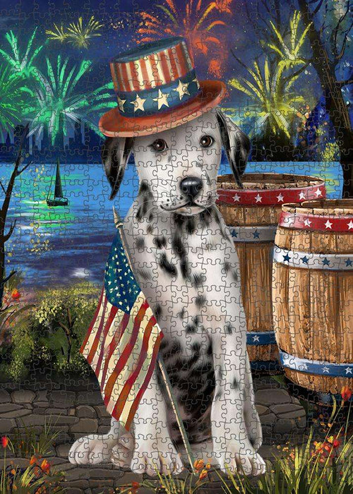 4th of July Independence Day Fireworks Dalmatian Dog at the Lake Puzzle with Photo Tin PUZL57294