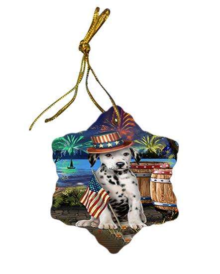 4th of July Independence Day Fireworks Dalmatian Dog at the Lake Star Porcelain Ornament SPOR51136