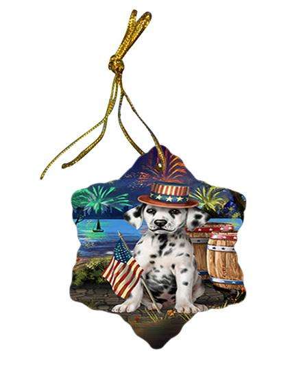 4th of July Independence Day Fireworks Dalmatian Dog at the Lake Star Porcelain Ornament SPOR51137