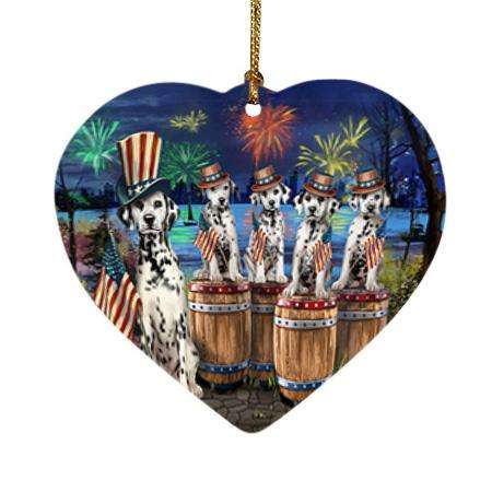 4th of July Independence Day Fireworks Dalmatians at the Lake Heart Christmas Ornament HPOR51032