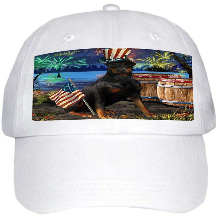 4th of July Independence Day Fireworks Doberman Pinscher Dog at the Lake Ball Hat Cap HAT57177