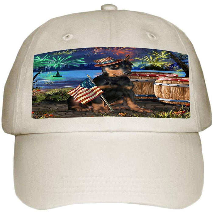 4th of July Independence Day Fireworks Doberman Pinscher Dog at the Lake Ball Hat Cap HAT57180