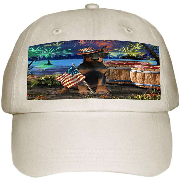 4th of July Independence Day Fireworks Doberman Pinscher Dog at the Lake Ball Hat Cap HAT57183