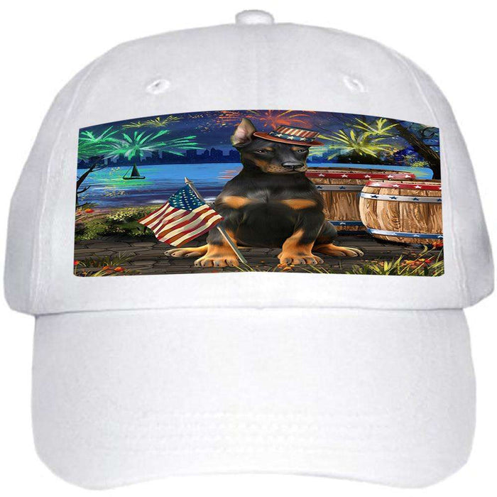 4th of July Independence Day Fireworks Doberman Pinscher Dog at the Lake Ball Hat Cap HAT57186