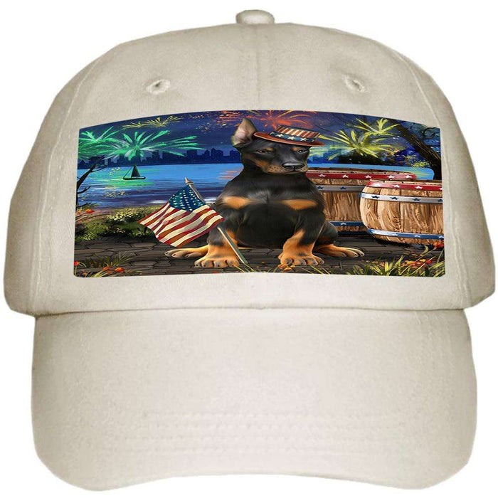 4th of July Independence Day Fireworks Doberman Pinscher Dog at the Lake Ball Hat Cap HAT57186