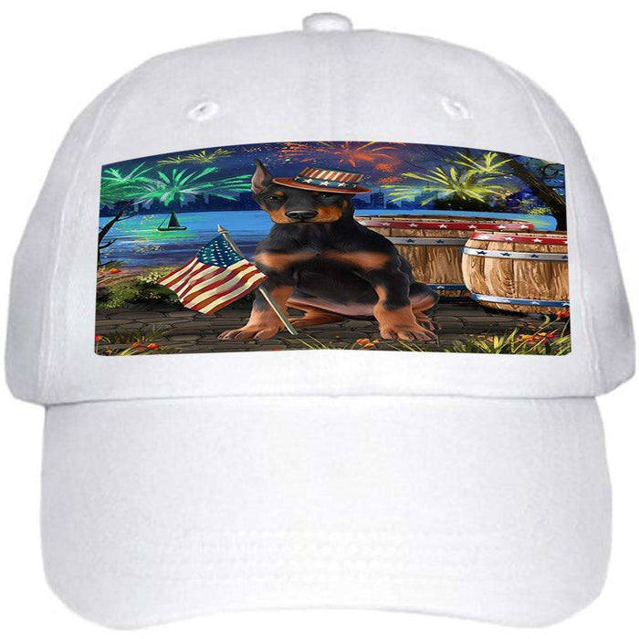 4th of July Independence Day Fireworks Doberman Pinscher Dog at the Lake Ball Hat Cap HAT57189