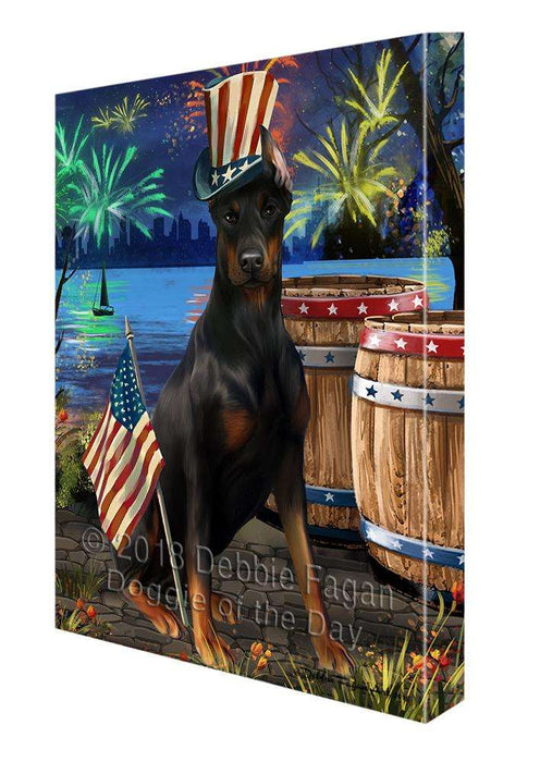 4th of July Independence Day Fireworks Doberman Pinscher Dog at the Lake Canvas Print Wall Art Décor CVS76922