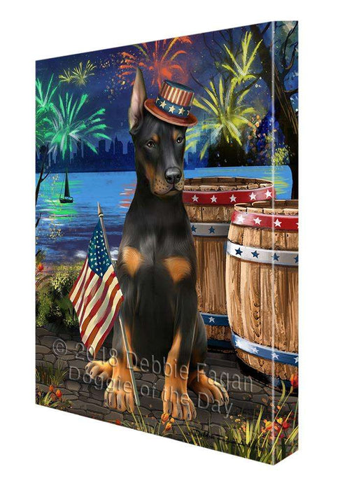 4th of July Independence Day Fireworks Doberman Pinscher Dog at the Lake Canvas Print Wall Art Décor CVS76949