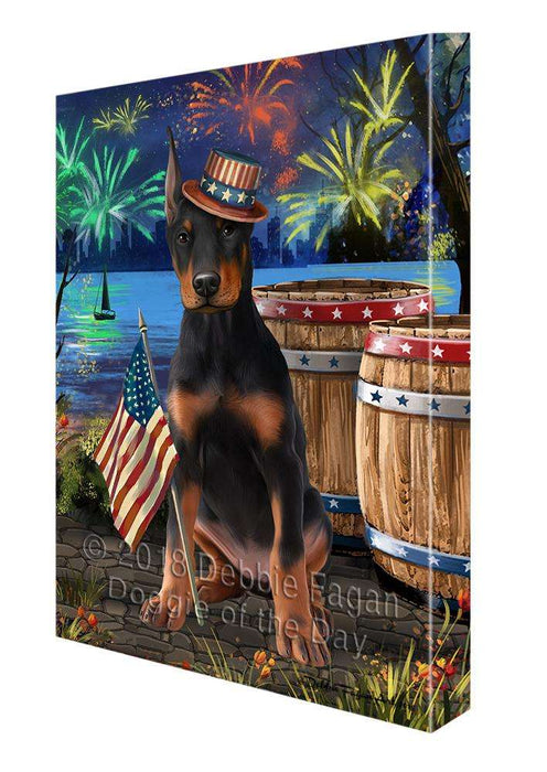 4th of July Independence Day Fireworks Doberman Pinscher Dog at the Lake Canvas Print Wall Art Décor CVS76958