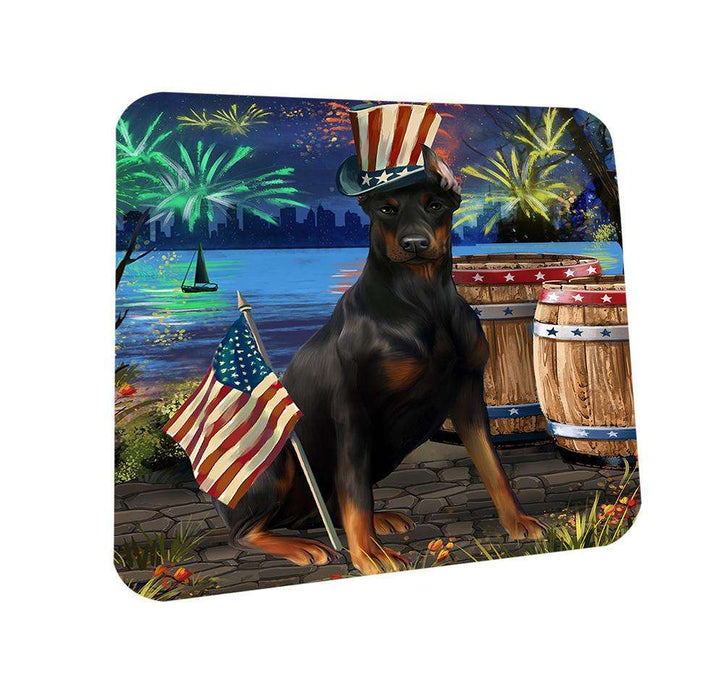 4th of July Independence Day Fireworks Doberman Pinscher Dog at the Lake Coasters Set of 4 CST51107
