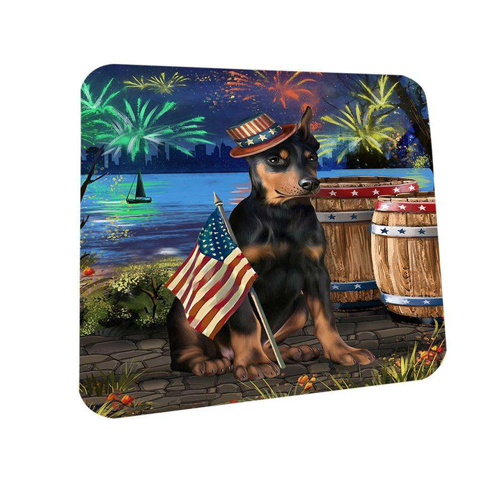 4th of July Independence Day Fireworks Doberman Pinscher Dog at the Lake Coasters Set of 4 CST51108